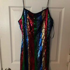 Rainbow sequins mini dress
